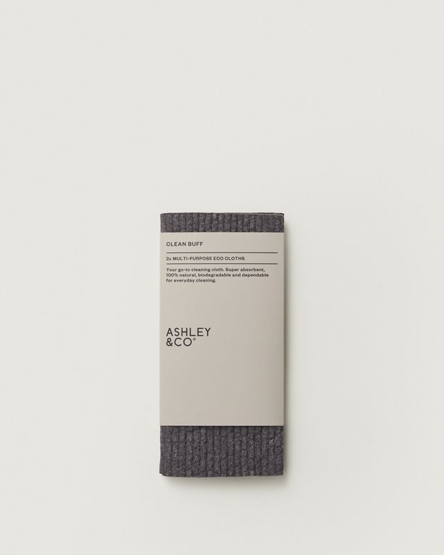 Ashley & Co Clean Buff 2-pack multi-purpose eco cloths in Smoked Rye charcoal grey