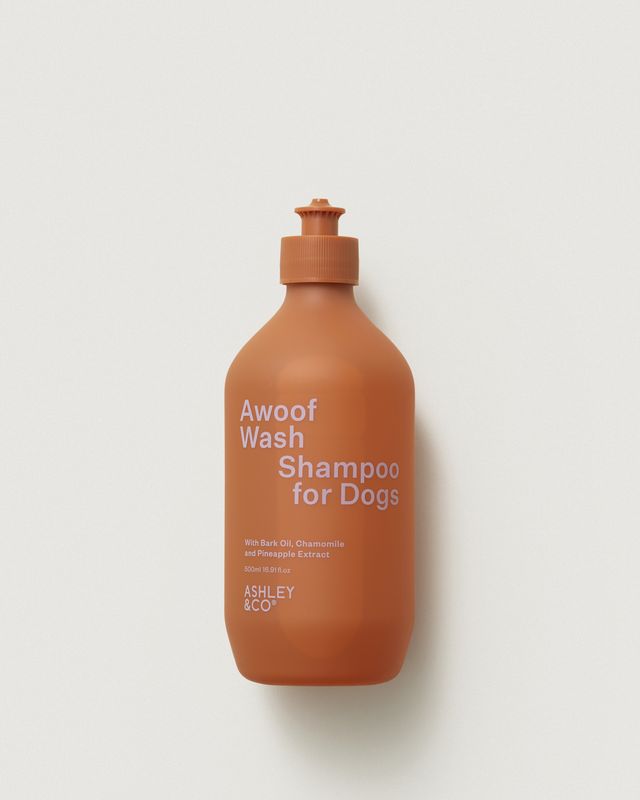 Ashley & Co Awoof Wash 500ml natural shampoo for dogs in an orange bottle