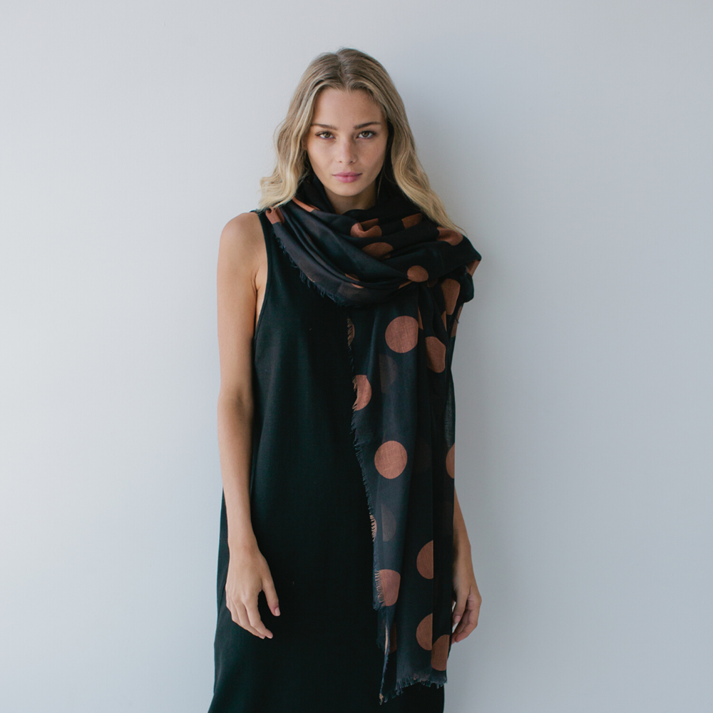 Sophie | So Spotty Maxi Scarf - Black Toffee - Found My Way Invercargill