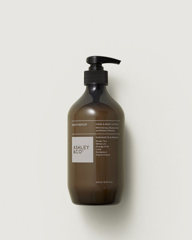 Ashley & Co Sootherup hand and body lotion 500ml, Parakeets & Pearls scent