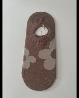 No Show Socks | Latte w Taupe Flowers