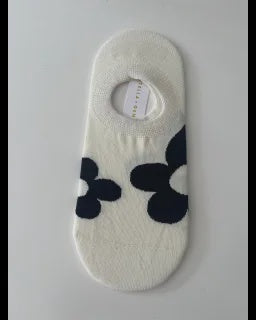 No Show Socks | White w Black Flowers