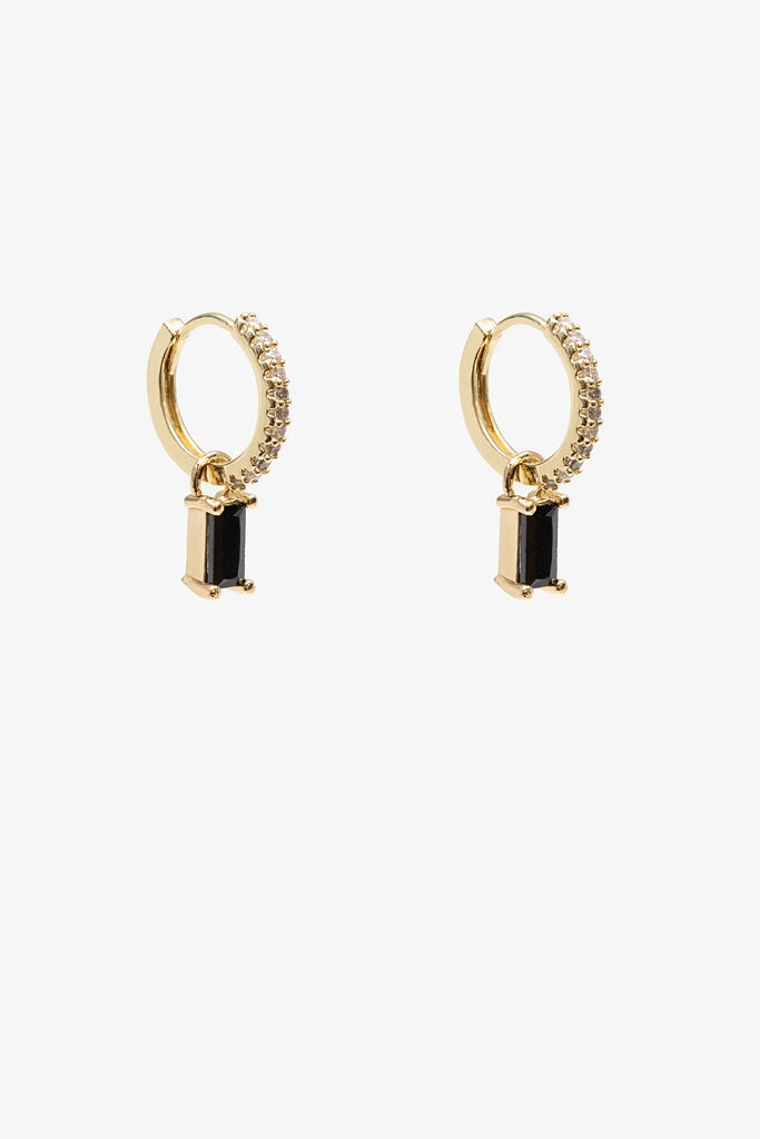Black Baugette Huggie | Gold