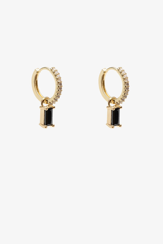 Black Baugette Huggie | Gold