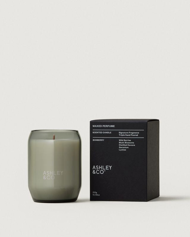 Ashley & Co Waxed Perfume candle in Bonberry with glass jar and black box