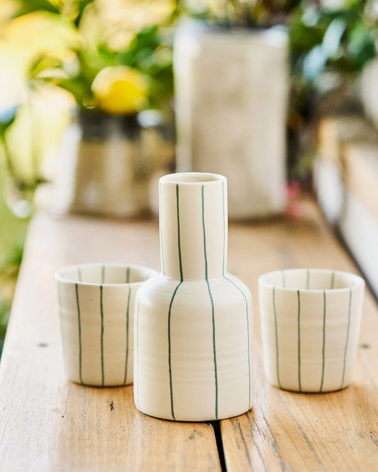 Coastal Junction Carafe Set | Cream w Green Stripe