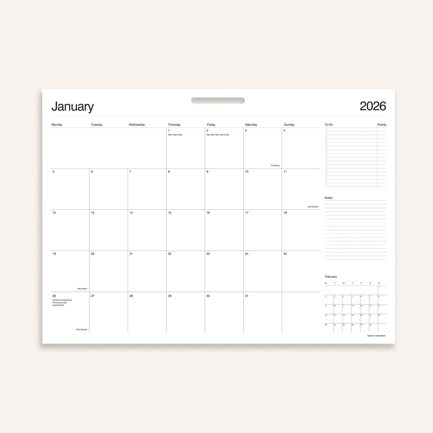 2026 Monthly Wall Planner