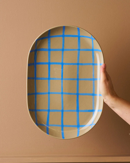 Coastal Junction Oval Tray | Stone w Blue Handbrush