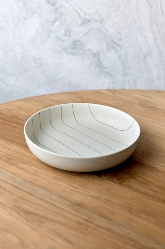 Coastal Junction Salad Bowl | Cream w Green Stripe