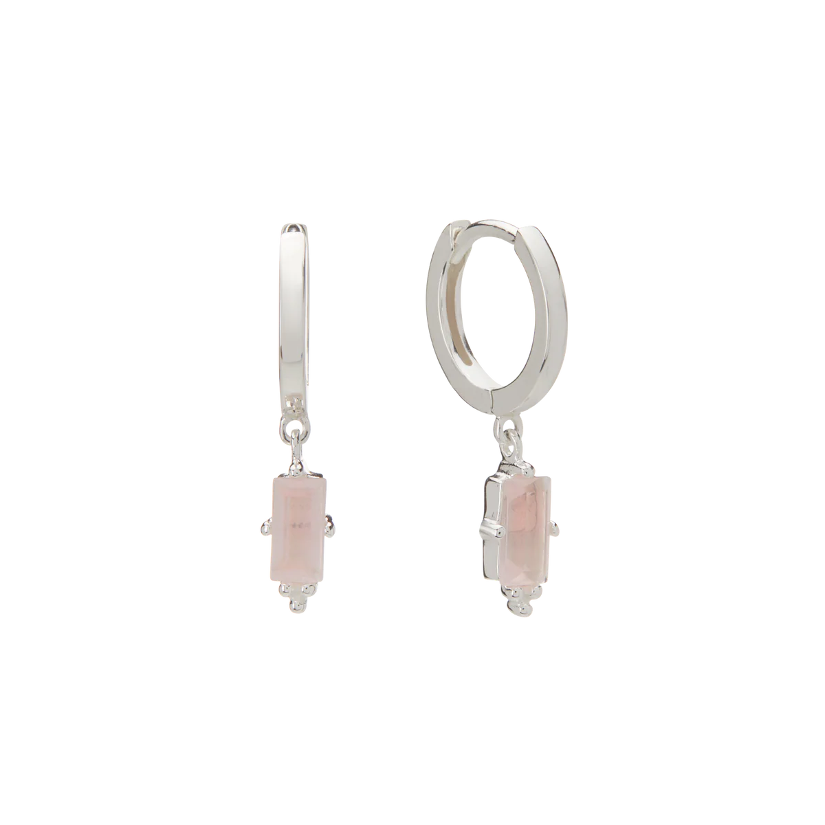 Hanging Baugette Huggies | Rose Quartz