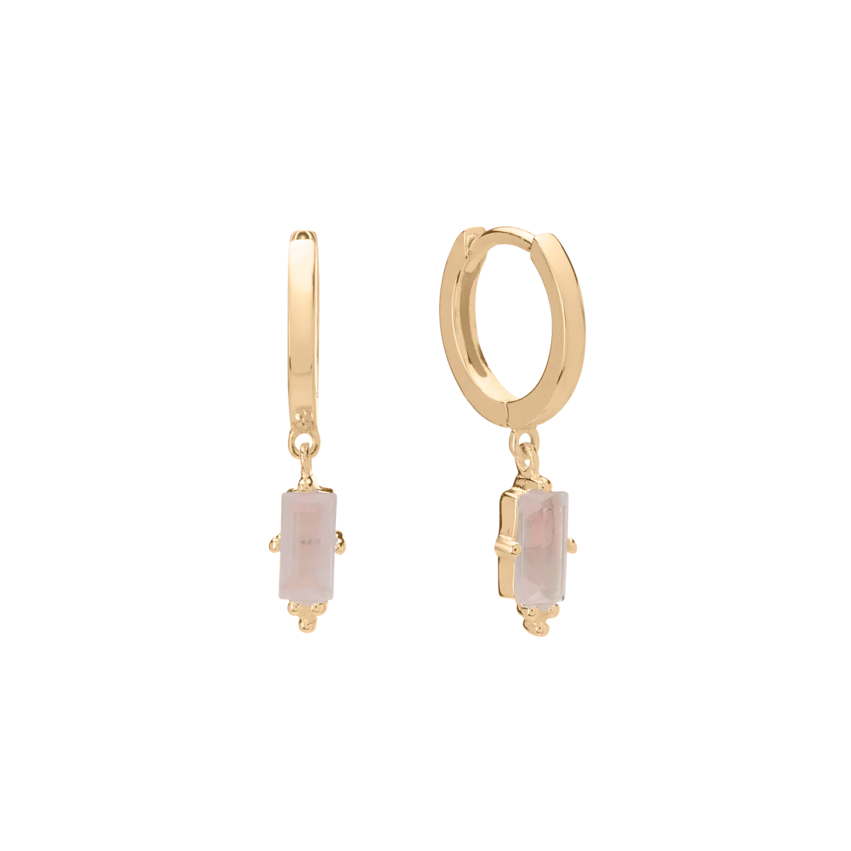Hanging Baugette Huggies | Rose Quartz