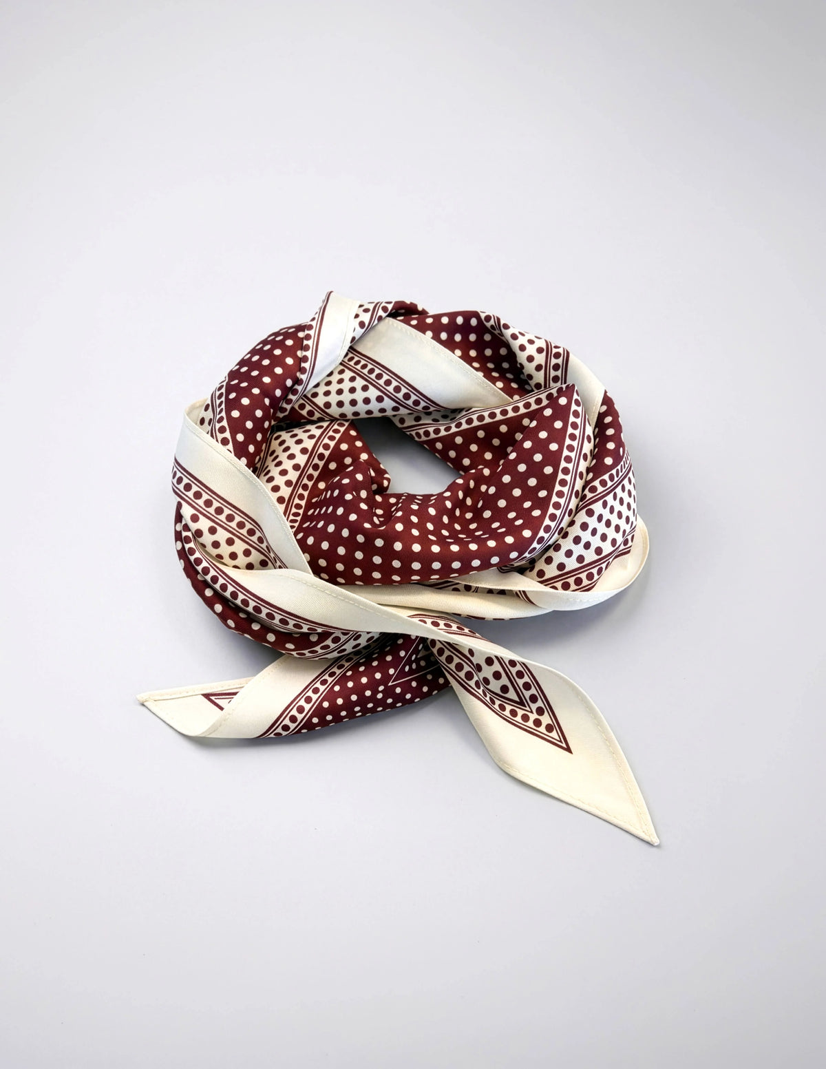 Cerise dots triangle scarf in burgundy and cream