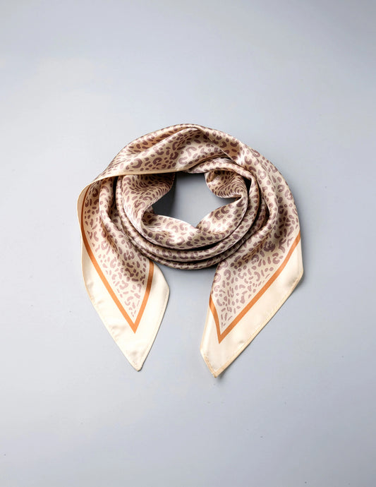 Leopard print triangle scarf in cream and tan