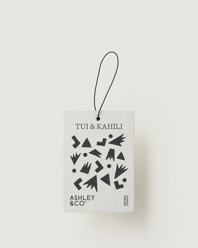 Ashley & Co Carded Perfume in Tui & Kahili, hanging scent card