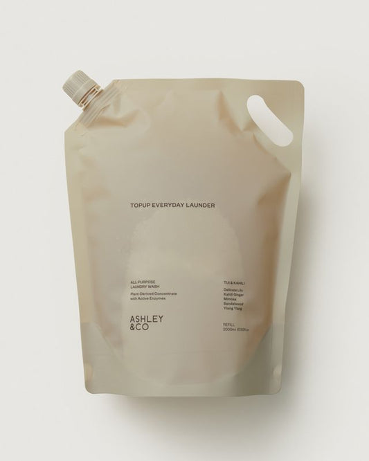 Ashley & Co Everyday Launder Topup 2L plant-derived laundry wash refill pouch in Tui & Kahili