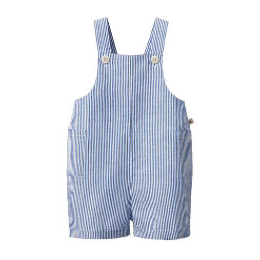 Tucker Linen Shortie Overalls | Blue Stripe