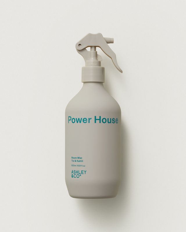 Ashley & Co Power House Room Mist in Tui & Kahili, 500ml grey spray bottle