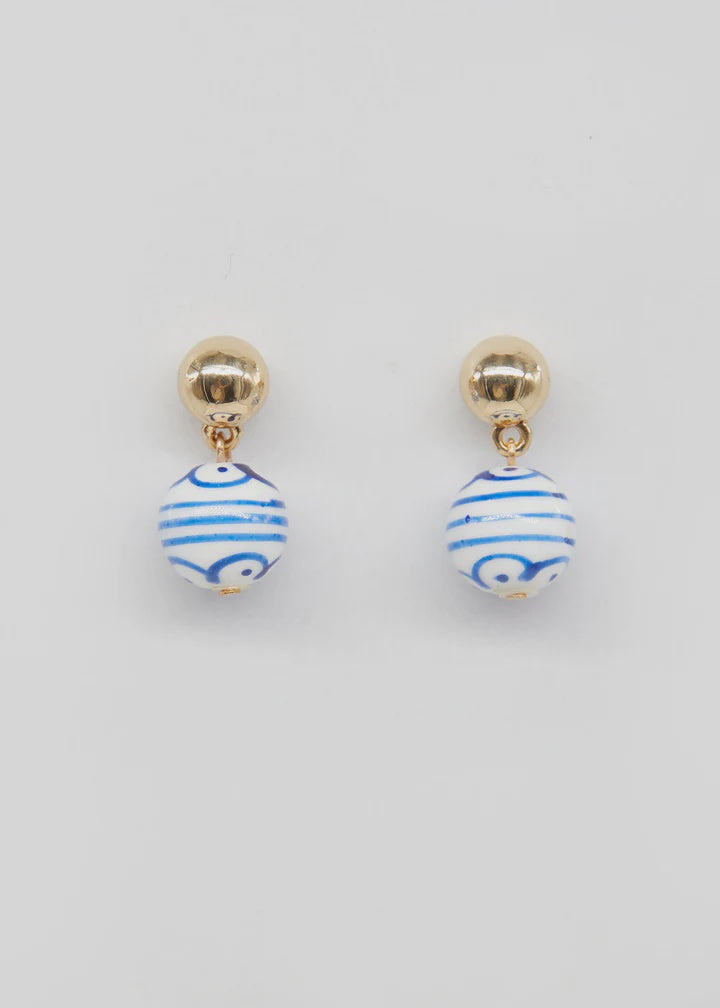 Stella + Gemma | Ceramic Balls w Blue Stripes Earrings