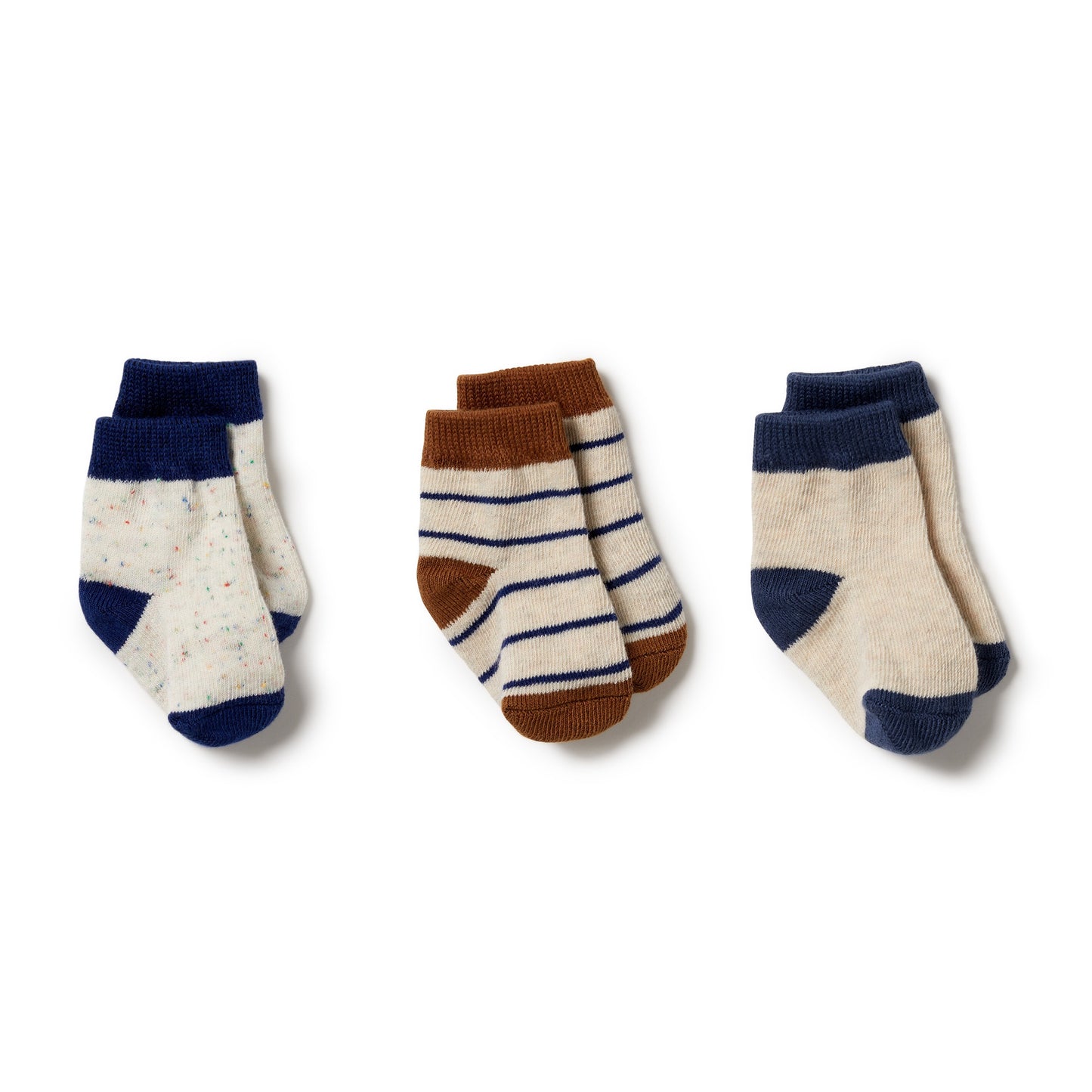 Wilson & Frenchy | Organic Baby Sock 3 Pack - Deep Blue, Dijon, Blue Depths - Found My Way Invercargill