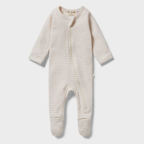 Wilson & Frenchy | Organic Stripe Rib Zipsuit - Cameo Rose - Found My Way Invercargill