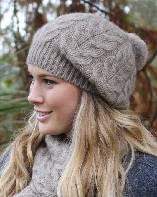 Lothlorian | Relaxed Cable Hat w Fur Pompom - Found My Way Invercargill