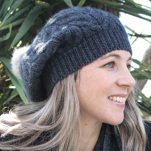 Lothlorian | Relaxed Cable Hat w Fur Pompom - Found My Way Invercargill